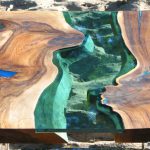 live edge river coffee table glowing