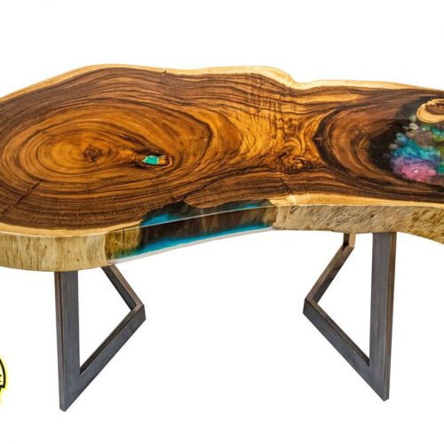 Amethyst crystals coffee table made of exotic suar wood , rainbow amethyst