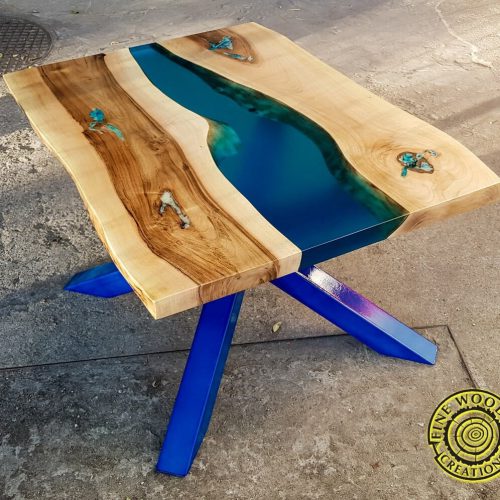 Resin river coffee table with with turquoise legs