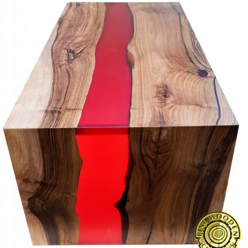 Double waterfall river coffee table with red resin river