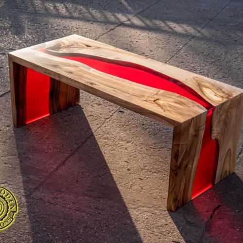 Double waterfall river coffee table with red resin river - epoxy resin coffee table