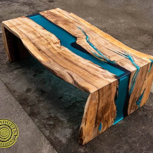 Double waterfall live edge epoxy resin coffee table with glowing cracks