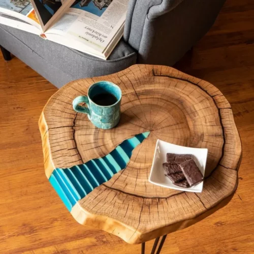ZEBRA - twin coffee table with glowing resin fillin