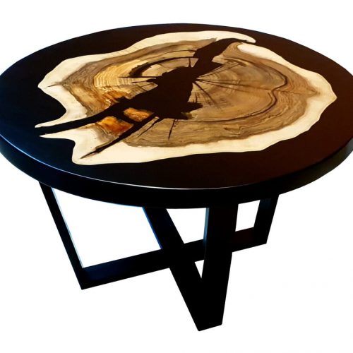 Amazing Round Coffee Table walnut wood with epoxy resin Black powder painted metal legs Style and Elegance for your interiors