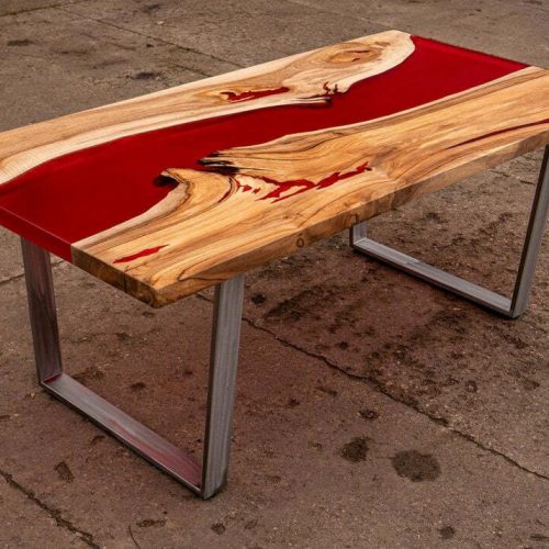 BIG RED dining epoxy resin table, walnut wood