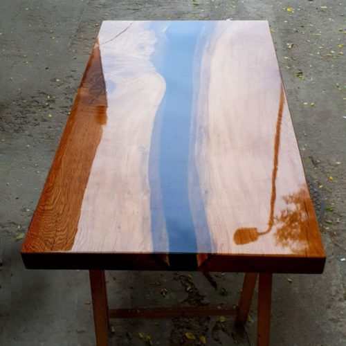 Dining resin table top finished in high gloss, walnut wood - this is only tabletop - no legs